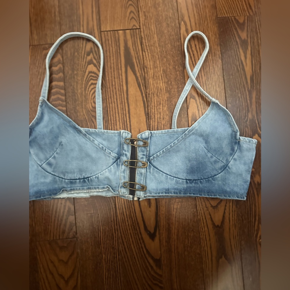 PrettyLittleThing Light Blue Denim Bralette